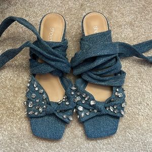 Shoedazzle denim lace up sandals